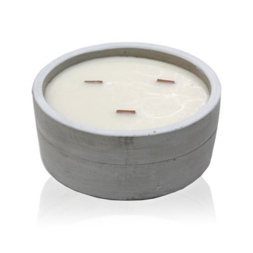 Large Round Concrete Base Wooden Wick Candle - Patchouli & Dark Amber
