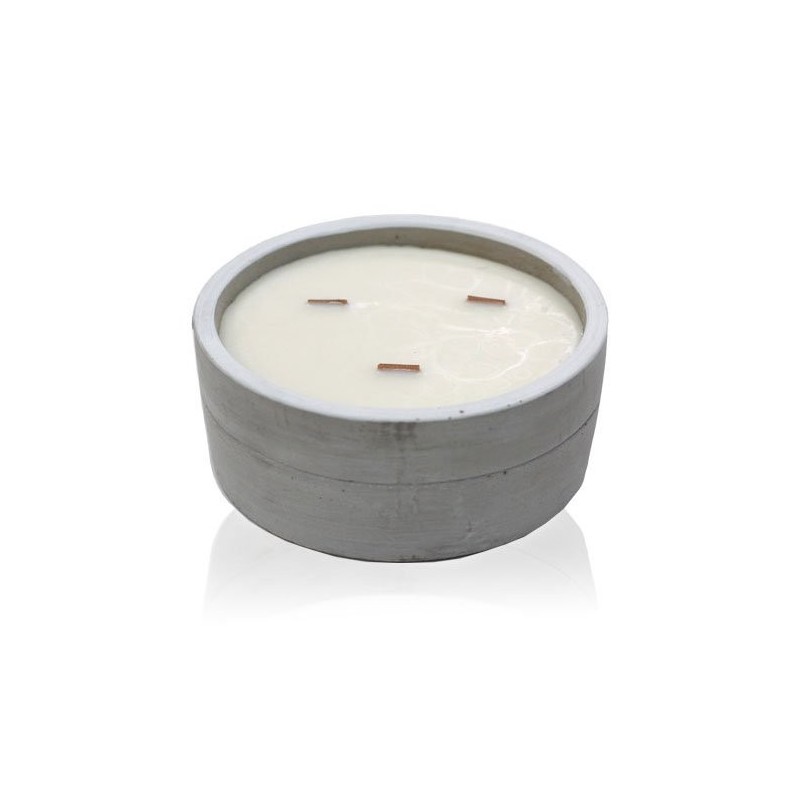 Large Round Concrete Base Wooden Wick Candle - Patchouli & Dark Amber