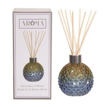 Aromatize Blue & Amber Lustre Glass Reed Diffuser Bottle & 50 Rattan Reeds
