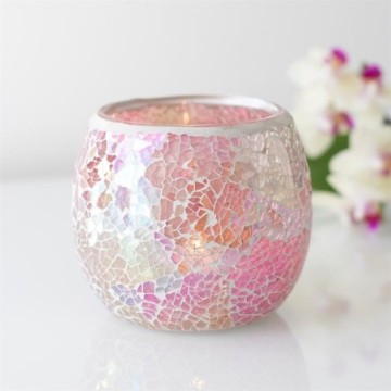Large Crackle Glass T-Light Holder - Pink
