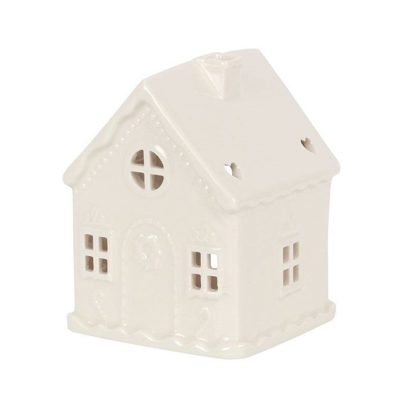 White Gingerbread House Ceramic T-Light Holder